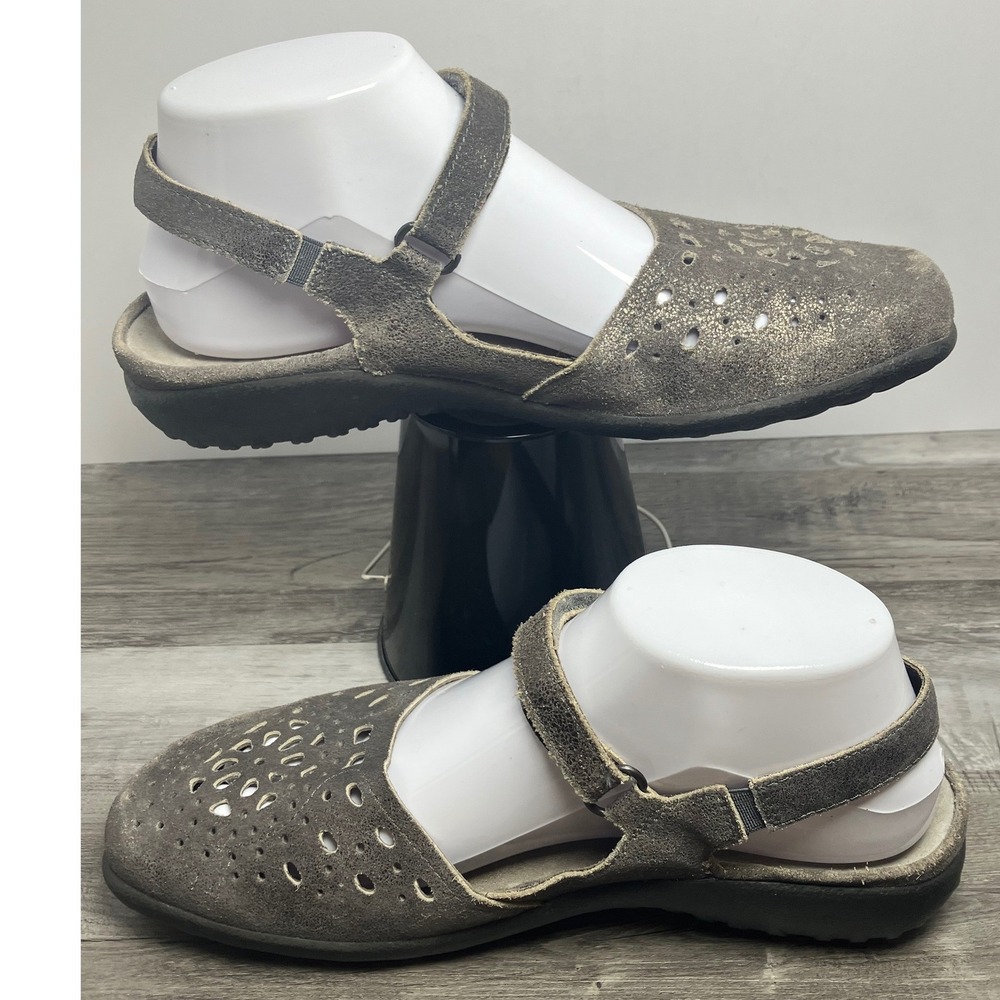 Naot Kirei Gray Metallic Suede Mary Jane Slingback Sandals Womens 39 8-8.5